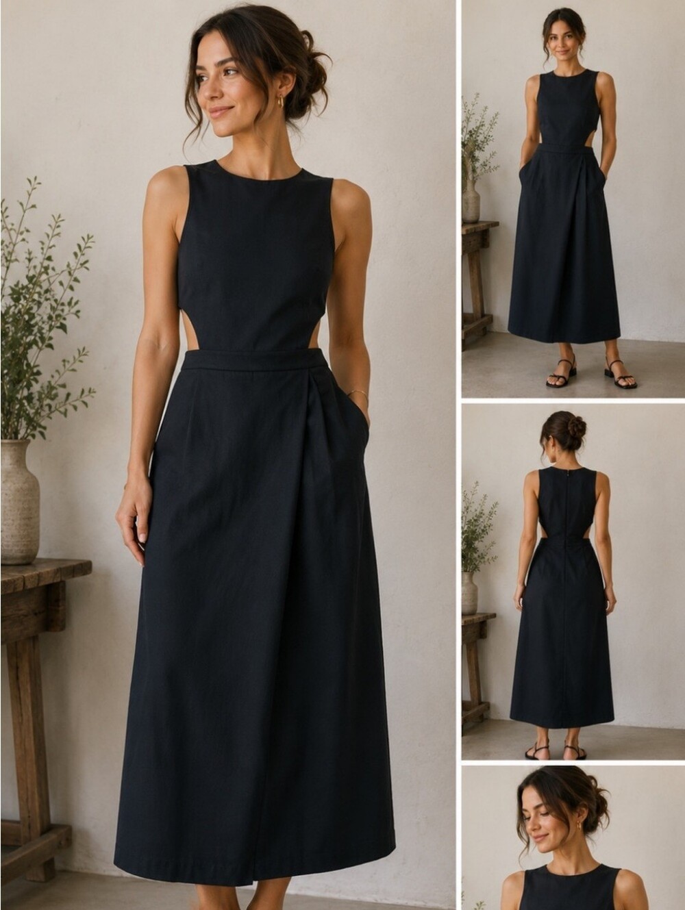 A.L.C. Black Elegant Classic Sleeveless Cutout Front Pockets Midi Dress Size 4